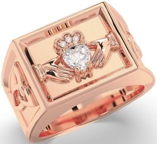 Diamond Rose Gold Celtic Claddagh Trinity Knot Ring Mens Ladies Unisex