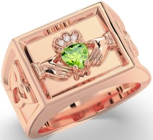 Diamond Peridot Rose Gold Celtic Claddagh Trinity Knot Ring Mens Ladies Unisex