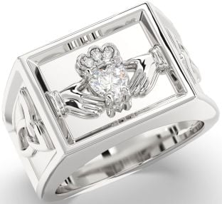 Diamond Silver Celtic Claddagh Trinity Knot Ring Mens Ladies Unisex