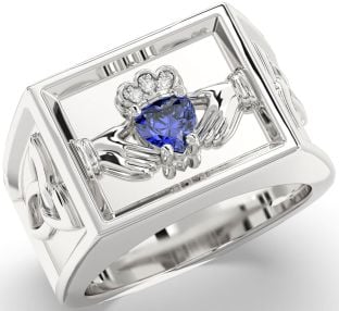 Diamond Sapphire Silver Celtic Claddagh Trinity Knot Ring Mens Ladies Unisex