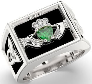 Diamant Smaragd Silber Schwarz Rhodium Keltischer Claddagh Trinity Knot Ring Herren Damen Unisex