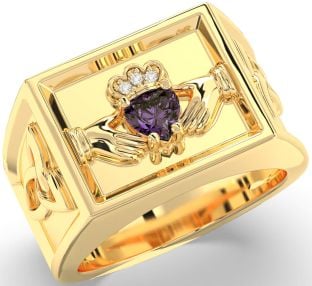 Diamond Alexandrite Gold Celtic Claddagh Trinity Knot Ring Mens Ladies Unisex