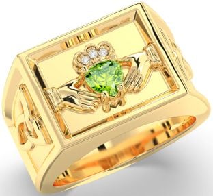 Diamond Peridot Gold Celtic Claddagh Trinity Knot Ring Mens Ladies Unisex