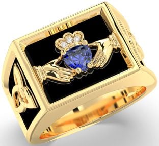 Diamond Sapphire Gold Black Rhodium Celtic Claddagh Trinity Knot Ring Mens Ladies Unisex