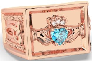 Diamond Topaz Rose Gold Silver Celtic Claddagh Trinity Knot Ring Mens Ladies Unisex