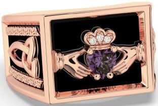 Diamond Alexandrite Rose Gold Silver Black Rhodium Celtic Claddagh Trinity Knot Ring Mens Ladies Unisex