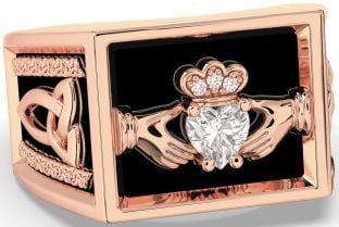 Diamond Rose Gold Silver Black Rhodium Celtic Claddagh Trinity Knot Ring Mens Ladies Unisex