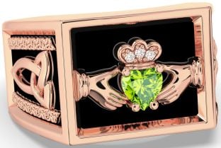 Diamond Peridot Rose Gold Silver Black Rhodium Celtic Claddagh Trinity Knot Ring Mens Ladies Unisex