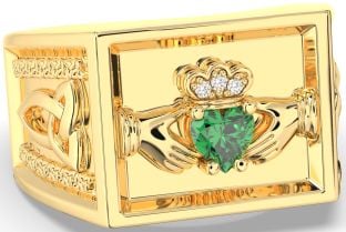 Diamond Emerald Gold Silver Celtic Claddagh Trinity Knot Ring Mens Ladies Unisex