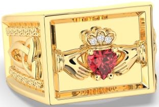 Diamond Ruby Gold Silver Celtic Claddagh Trinity Knot Ring Mens Ladies Unisex