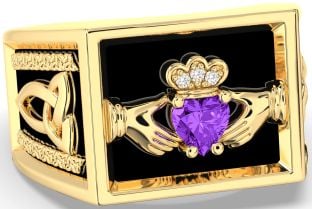 Diamond Amethyst Gold Silver Black Rhodium Celtic Claddagh Trinity Knot Ring Mens Ladies Unisex