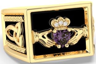 Diamond Alexandrite Gold Silver Black Rhodium Celtic Claddagh Trinity Knot Ring Mens Ladies Unisex