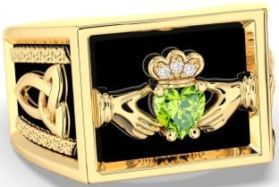 Diamond Peridot Gold Silver Black Rhodium Celtic Claddagh Trinity Knot Ring Mens Ladies Unisex