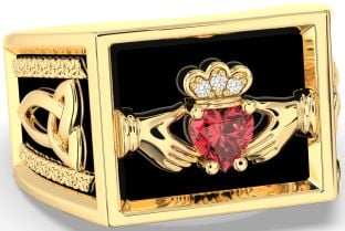 Diamond Ruby Gold Silver Black Rhodium Celtic Claddagh Trinity Knot Ring Mens Ladies Unisex