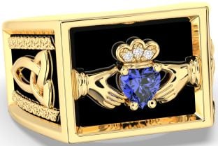 Diamond Sapphire Gold Silver Black Rhodium Celtic Claddagh Trinity Knot Ring Mens Ladies Unisex