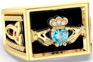 Diamond Topaz Gold Silver Black Rhodium Celtic Claddagh Trinity Knot Ring Mens Ladies Unisex