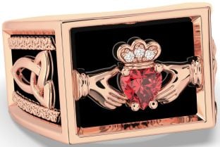 Diamond Ruby Rose Gold Black Rhodium Celtic Claddagh Trinity Knot Ring Mens Ladies Unisex