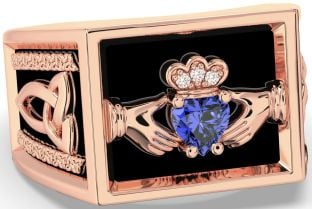 Diamond Sapphire Rose Gold Black Rhodium Celtic Claddagh Trinity Knot Ring Mens Ladies Unisex