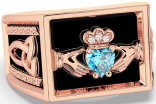 Diamond Topaz Rose Gold Black Rhodium Celtic Claddagh Trinity Knot Ring Mens Ladies Unisex