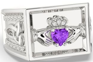 Diamond Amethyst Silver Celtic Claddagh Trinity Knot Ring Mens Ladies Unisex