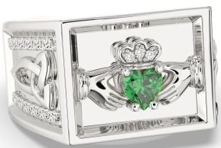 Diamond Emerald Silver Celtic Claddagh Trinity Knot Ring Mens Ladies Unisex