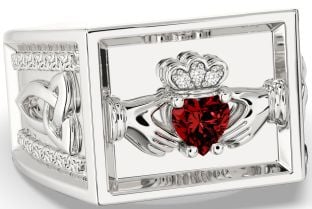 Diamond Garnet Silver Celtic Claddagh Trinity Knot Ring Mens Ladies Unisex