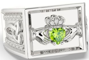 Diamond Peridot Silver Celtic Claddagh Trinity Knot Ring Mens Ladies Unisex