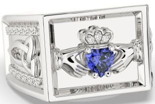 Diamond Sapphire Silver Celtic Claddagh Trinity Knot Ring Mens Ladies Unisex