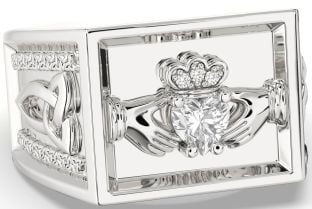 Diamond White Gold Celtic Claddagh Trinity Knot Ring Mens Ladies Unisex