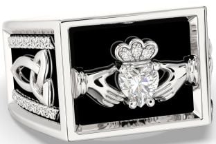 Diamond White Gold Black Rhodium Celtic Claddagh Trinity Knot Ring Mens Ladies Unisex