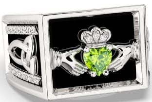 Diamond Peridot White Gold Black Rhodium Celtic Claddagh Trinity Knot Ring Mens Ladies Unisex