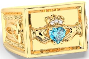 Diamond Topaz Gold Celtic Claddagh Trinity Knot Ring Mens Ladies Unisex