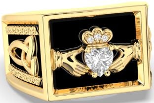 Diamond Gold Black Rhodium Celtic Claddagh Trinity Knot Ring Mens Ladies Unisex