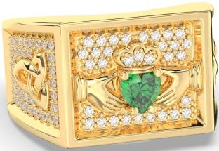 Diamond Emerald Gold Silver Celtic Claddagh Trinity Knot Ring Mens Ladies Unisex