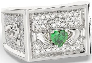 Diamond Emerald Silver Celtic Claddagh Trinity Knot Ring Mens Ladies Unisex