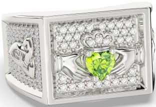 Diamond Peridot Silver Celtic Claddagh Trinity Knot Ring Mens Ladies Unisex