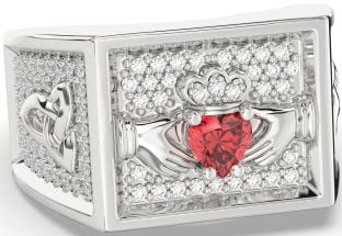 Diamond Ruby Silver Celtic Claddagh Trinity Knot Ring Mens Ladies Unisex