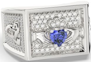 Diamond Sapphire Silver Celtic Claddagh Trinity Knot Ring Mens Ladies Unisex