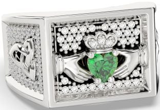 Diamond Emerald Silver Black Rhodium Celtic Claddagh Trinity Knot Ring Mens Ladies Unisex