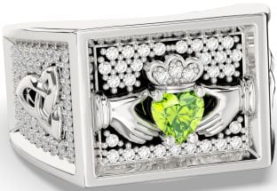 Diamond Peridot Silver Black Rhodium Celtic Claddagh Trinity Knot Ring Mens Ladies Unisex