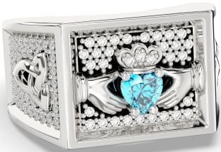 Diamond Topaz Silver Black Rhodium Celtic Claddagh Trinity Knot Ring Mens Ladies Unisex