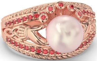 Ruby Rose Gold Silver Claddagh Pearl Ring