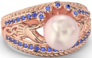 Sapphire Rose Gold Silver Claddagh Pearl Ring