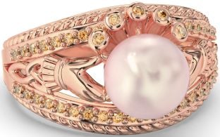 Citrine Rose Gold Claddagh Pearl Ring