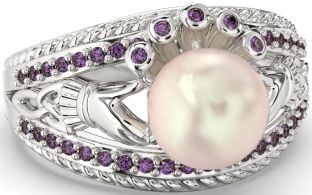 Alexandrite Silver Claddagh Pearl Ring