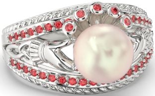 Ruby Silver Claddagh Pearl Ring