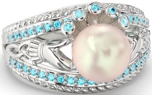 Topaz Silver Claddagh Pearl Ring