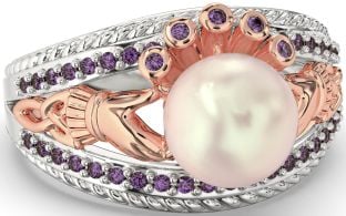 Alexandrite Rose Gold Silver Claddagh Pearl Ring