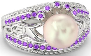 Amethyst White Gold Claddagh Pearl Ring