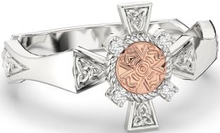 Diamond Rose Gold Silver Celtic Warrior Trinity Knot Sword Ring Mens Ladies Unisex